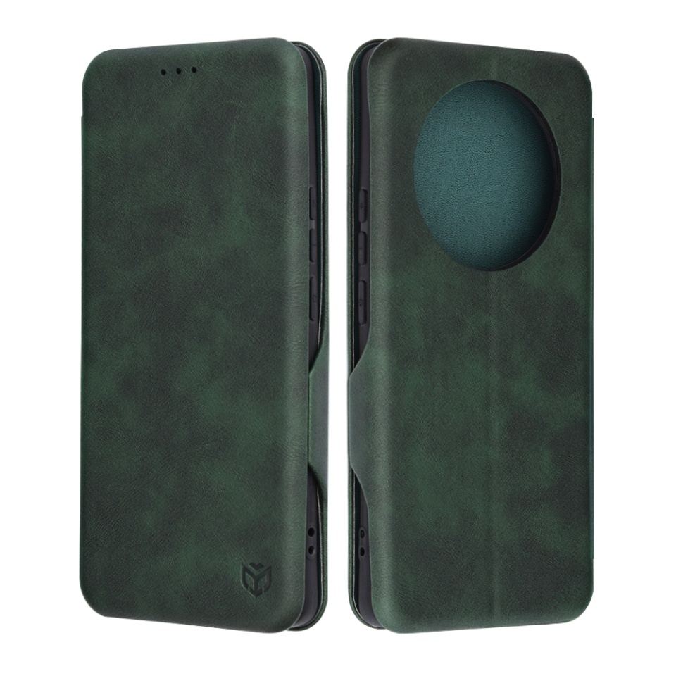 Husa pentru Realme 13 Pro / 13 Pro+, SKYDDAR INNOVATION, Safe Wallet tip carte din Piele Ecologica, Suport Carduri, Inchidere Magnetica, Verde, set cu sticker