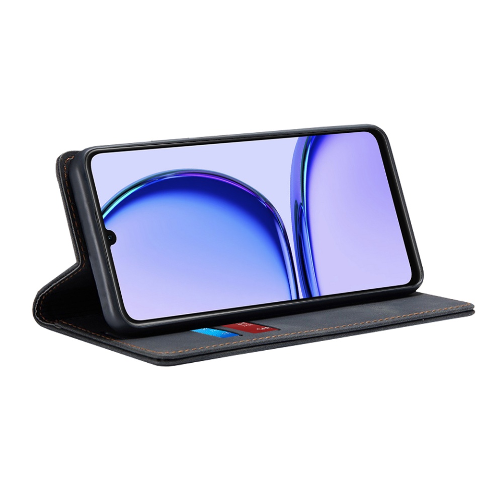 Husa pentru Realme C53, SKYDDAR INNOVATION, Soft Wallet, tip Carte din piele Eco Premium, cu Portofel Interior, Negru, set cu sticker - 1 | YEO