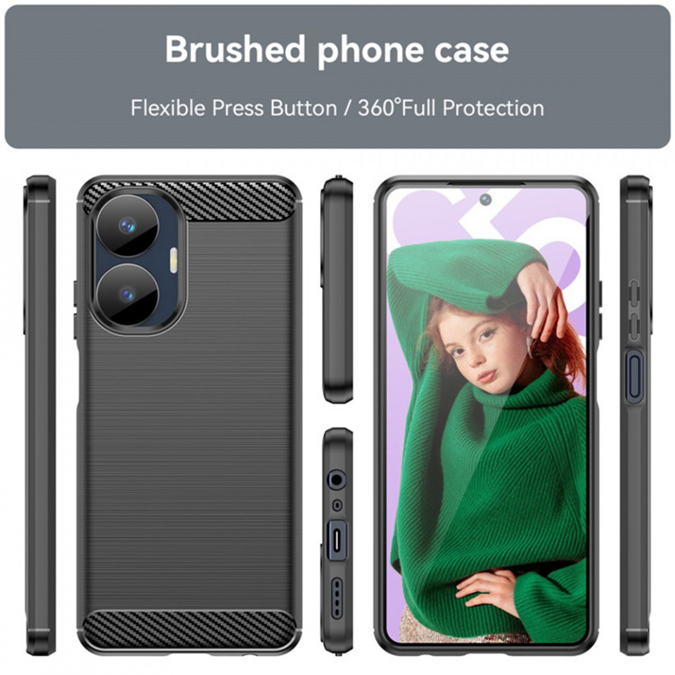 Husa pentru Realme C55 din silicon, Slim, cu textura Fibra Carbon - Negru - 2 | YEO