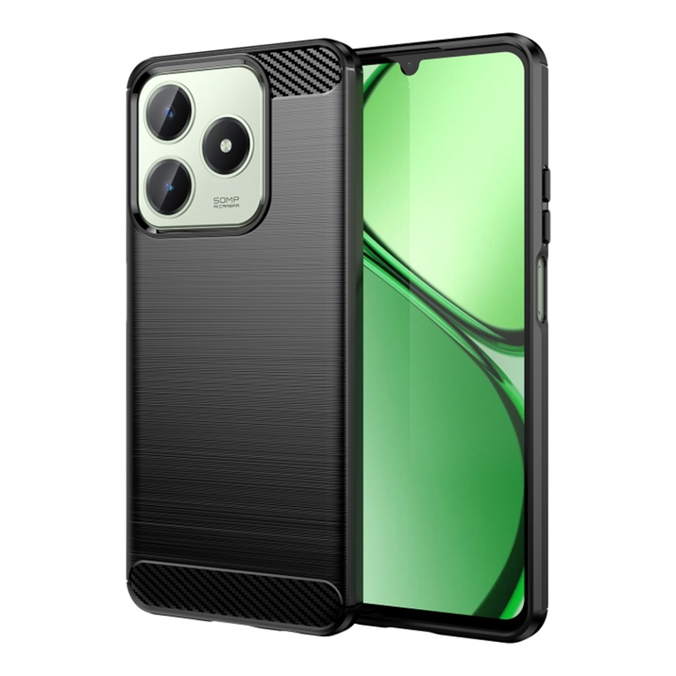 Husa pentru Realme C63 / C61 din Silicon Premium, Slim, cu textura Fibra Carbon - Negru