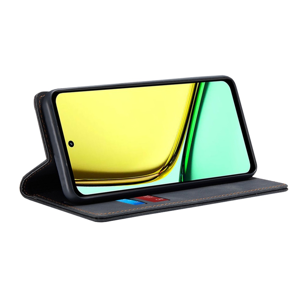 Husa pentru Realme C67 4G, SKYDDAR INNOVATION, Soft Wallet, tip Carte din piele Eco Premium, cu Portofel Interior, Negru, set cu sticker - 1 | YEO