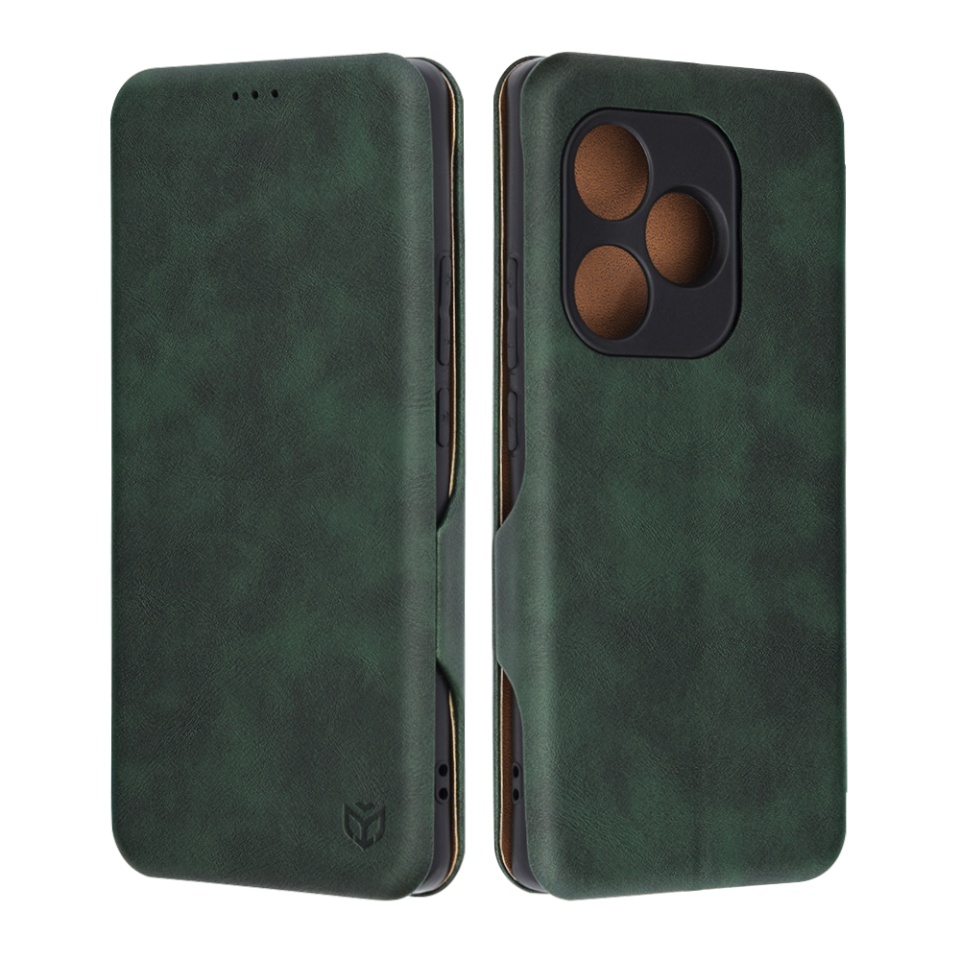 Husa pentru Realme GT 6 / GT 6T, SKYDDAR INNOVATION, Safe Wallet tip carte din Piele Ecologica, Suport Carduri, Inchidere Magnetica, Verde, set cu sticker