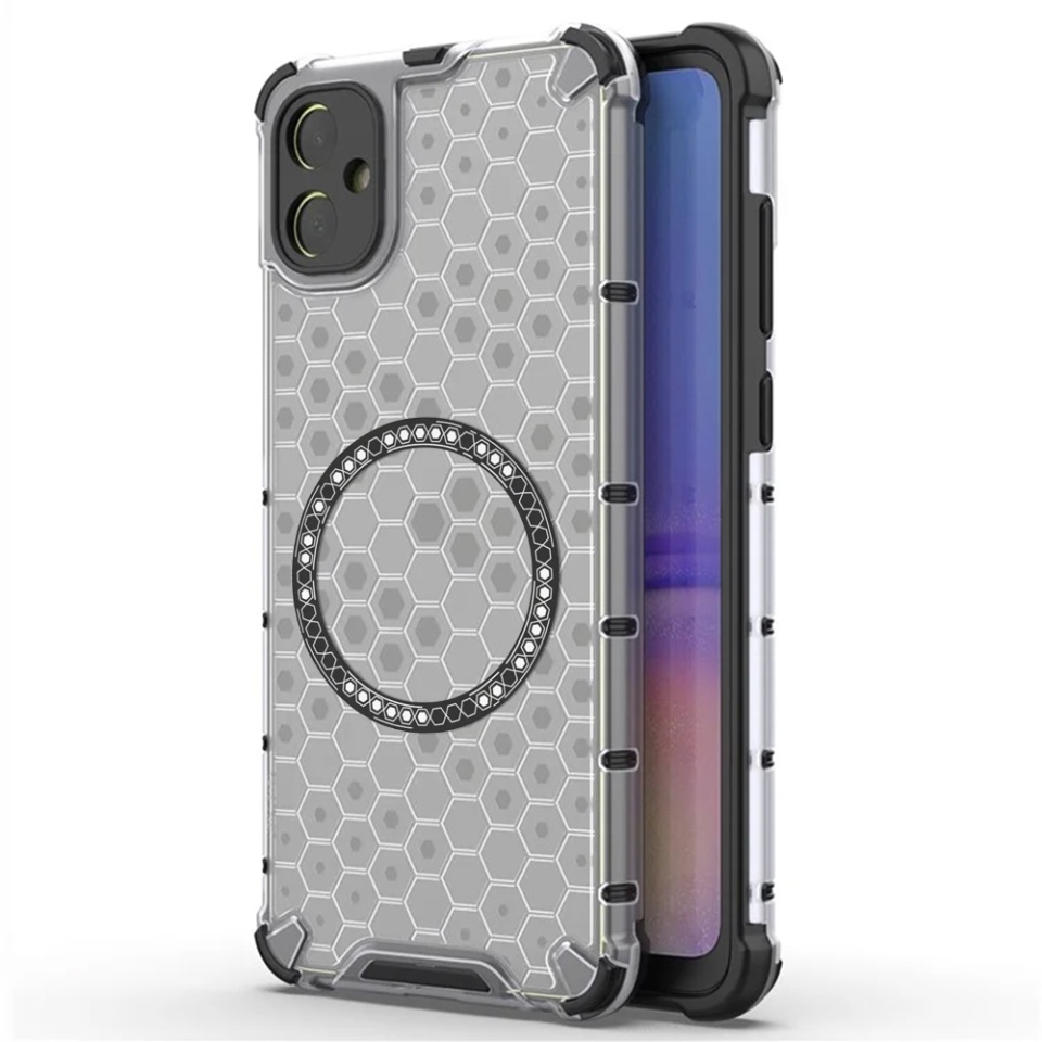 Husa pentru Samsung Galaxy A05, SKYDDAR INNOVATION, HoneyComb Shield MagSafe, Alb, set cu sticker