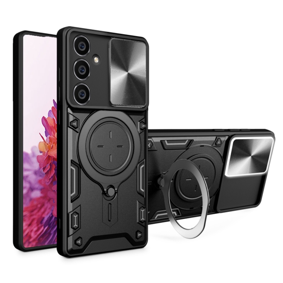 Husa pentru Samsung Galaxy A05s, cu inel magnetic si suport ajustabil, protecție completa camera, SKDR SafeCover - Negru