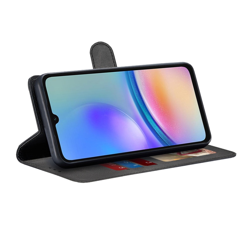 Husa pentru Samsung Galaxy A05s, SKYDDAR INNOVATION, Diary Book, tip carte, cu Portofel Interior, Antisoc, Negru, set cu sticker - 1 | YEO