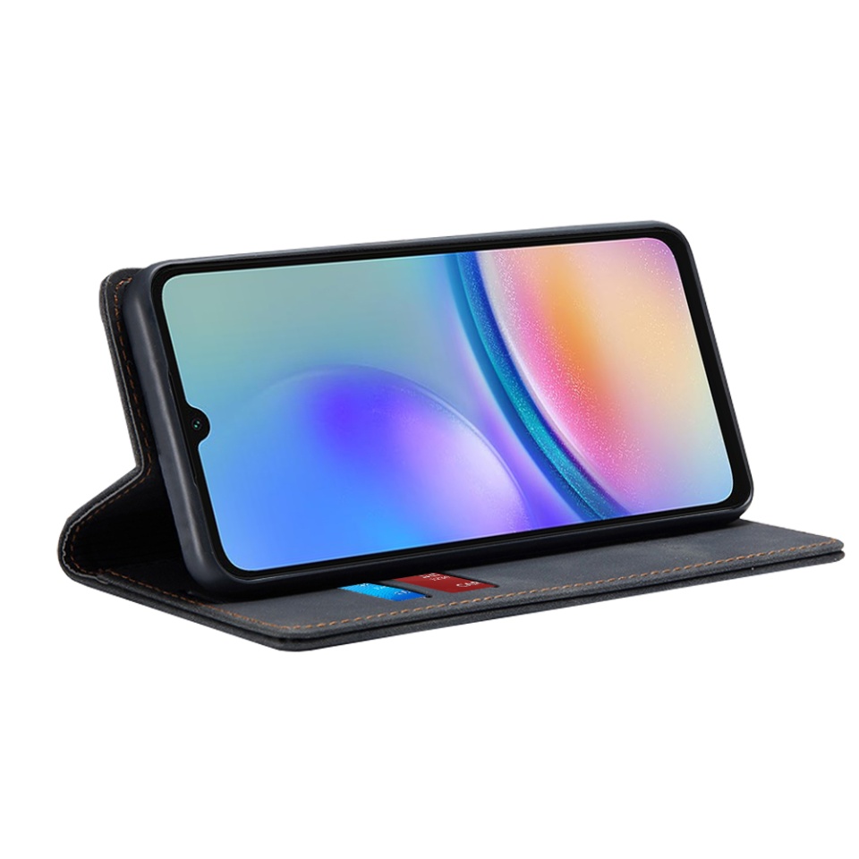 Husa pentru Samsung Galaxy A05s, SKYDDAR INNOVATION, Soft Wallet, tip Carte din piele Eco Premium, cu Portofel Interior, Negru, set cu sticker - 1 | YEO