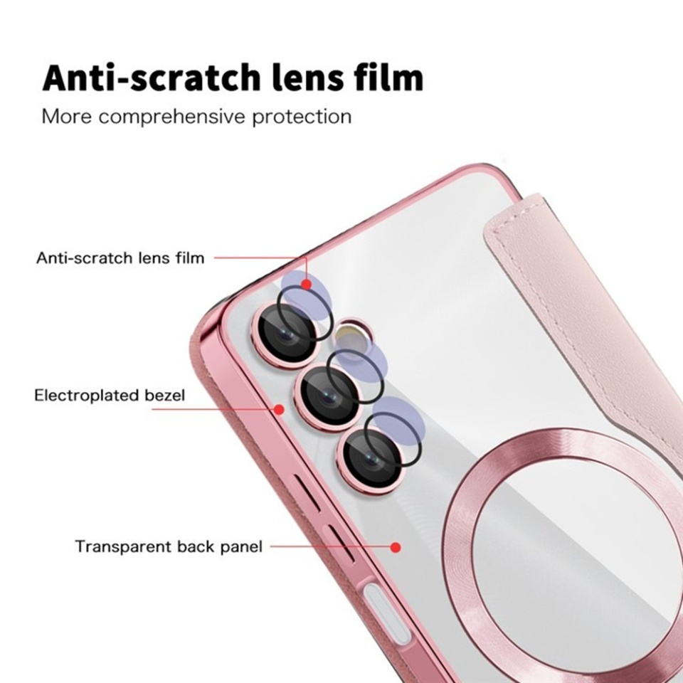 Husa pentru Samsung Galaxy A05s tip carte, SKYDDAR INOVATION, SmartMag Book, Magsafe, RFiD, Suport Carduri, set cu sticker, Roz - 2 | YEO