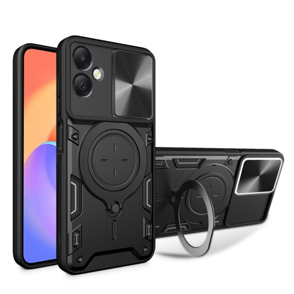 Husa pentru Samsung Galaxy A06, SKYDDAR INNOVATION, CamGuard Pro, Inel Magnetic, Protectie Camera, Negru, set cu sticker