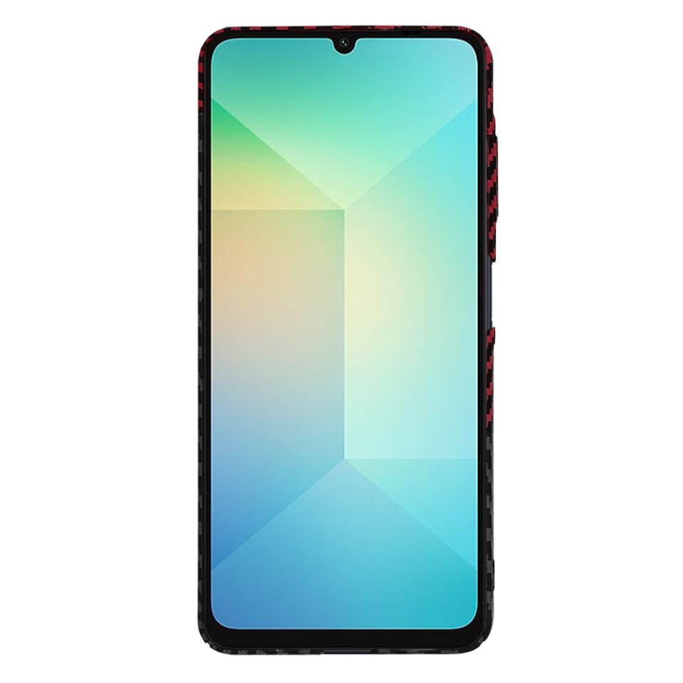 Husa pentru Samsung Galaxy A06, SKYDDAR INNOVATION, textura carbon, Carbonite FiberShell, Rosu inchis, set cu sticker - 1 | YEO