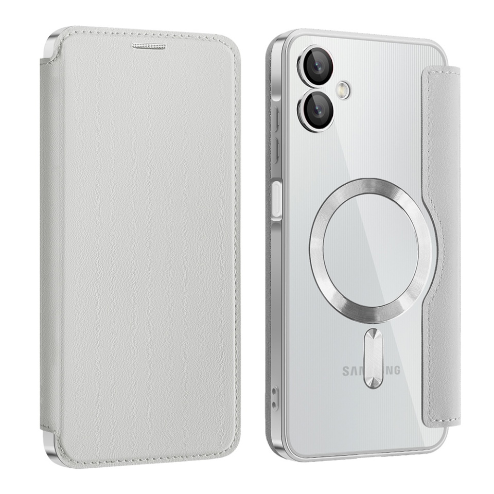Husa pentru Samsung Galaxy A06 tip carte, SKYDDAR INOVATION, SmartMag Book, Magsafe, RFiD, Suport Carduri, set cu sticker, Gri - 1 | YEO