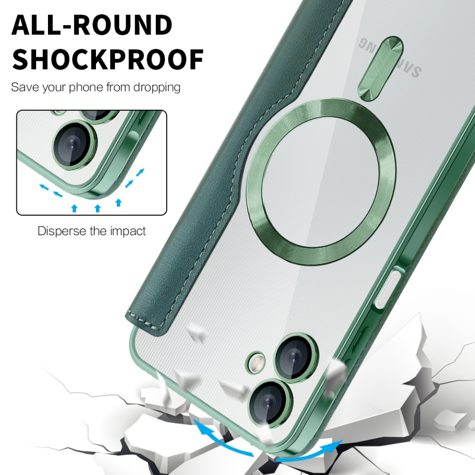 Husa pentru Samsung Galaxy A06 tip carte, SKYDDAR INOVATION, SmartMag Book, Magsafe, RFiD, Suport Carduri, set cu sticker, Verde - 3 | YEO