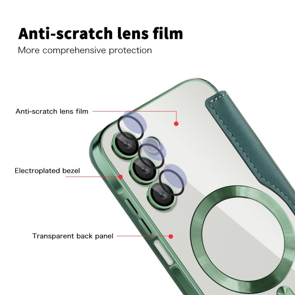 Husa pentru Samsung Galaxy A15 4G / Galaxy A15 5G tip carte, SKYDDAR INOVATION, SmartMag Book, Magsafe, RFiD, Suport Carduri, set cu sticker, Verde - 2 | YEO