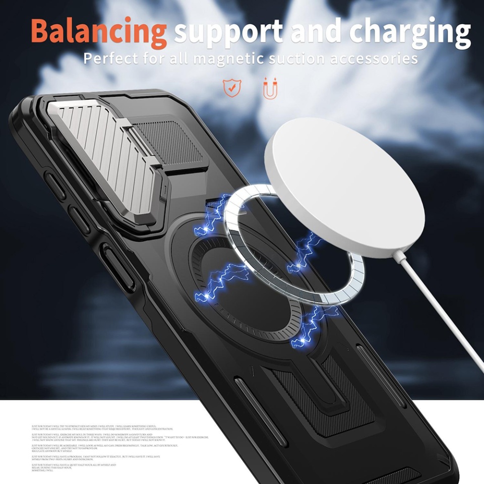 Husa pentru Samsung Galaxy A16 4G / Galaxy A16 5G, SKYDDAR INNOVATION, CamVault MagSafe cu Protectie Camera, set cu sticker, Negru - 6