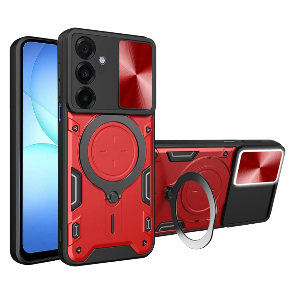 Husa pentru Samsung Galaxy A17 5G, SKYDDAR INNOVATION, CamGuard Pro, Inel Magnetic, Protectie Camera, set cu sticker, Rosu