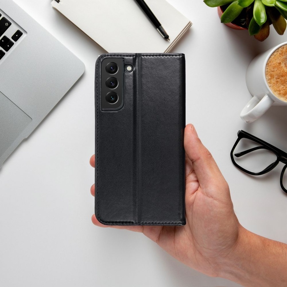 Husa pentru Samsung Galaxy A17 tip carte, SKYDDAR INNOVATION, cu Portofel Interior, Protectie la socuri, smart magneto, Negru , set cu sticker - 3 | YEO