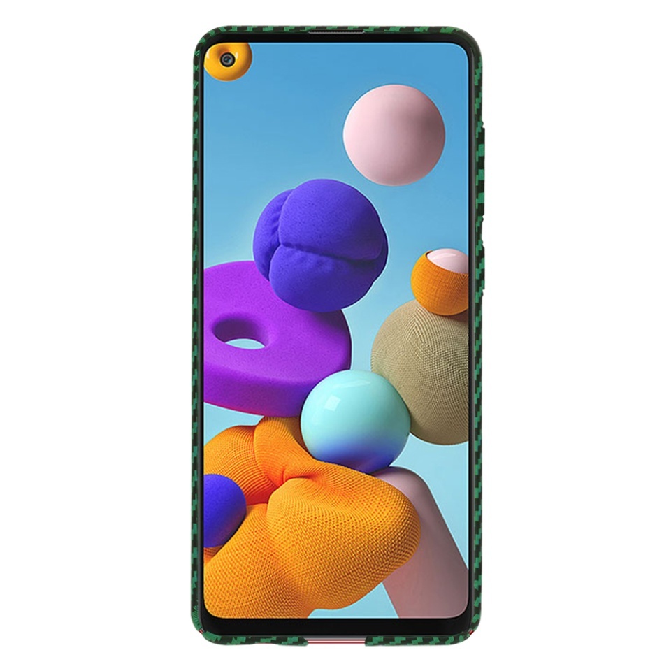 Husa pentru Samsung Galaxy A21s, SKYDDAR INNOVATION, textura carbon, Carbonite FiberShell, set cu sticker, Verde, - 1 | YEO