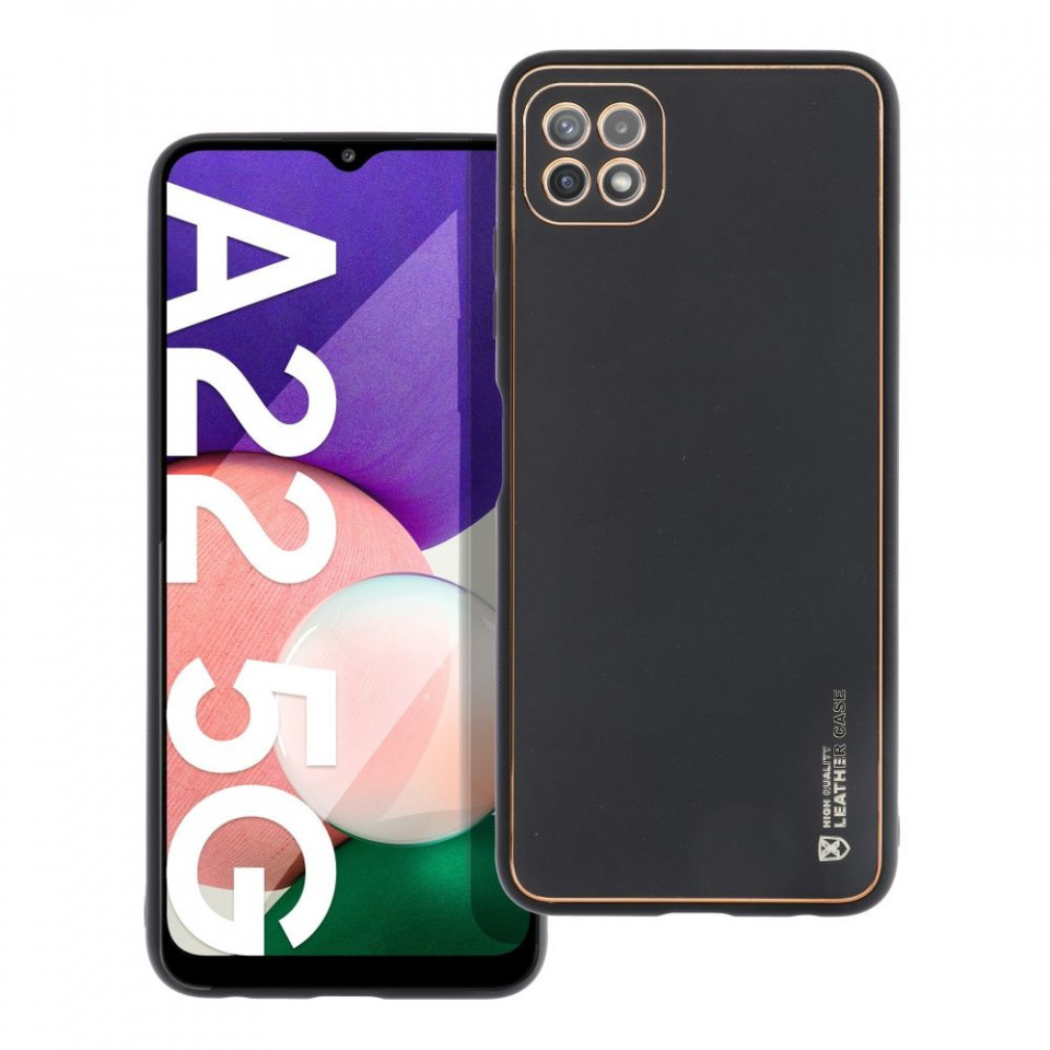 Husa pentru Samsung Galaxy A22 5G din piele ecologica, Skyddar Leather - Negru