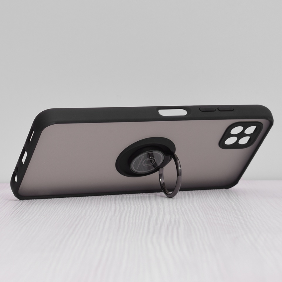 Husa pentru Samsung Galaxy A22 5G, SKYDDAR INNOVATION, Glinth cu Inel Rotativ 360° Magnetic, Negru, set cu sticker - 1 | YEO
