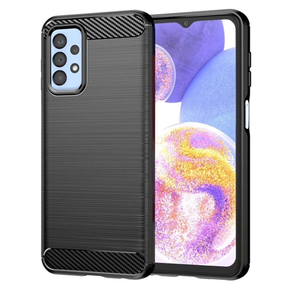 Husa pentru Samsung Galaxy A23 / Galaxy A23 5G, SKYDDAR INNOVATION, Carbon Silicone, din Silicon Slim, cu textura Fibra Carbon, set cu sticker, Negru