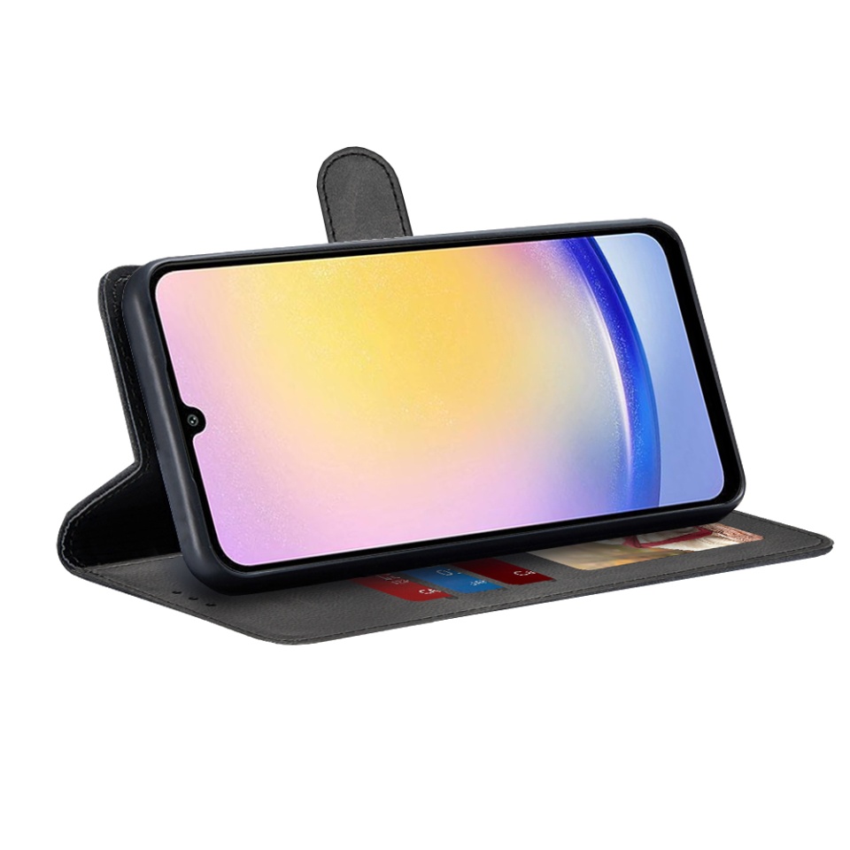 Husa pentru Samsung Galaxy A25 5G, SKYDDAR INNOVATION, Diary Book, tip carte, cu Portofel Interior, Antisoc, Negru, set cu sticker - 1 | YEO