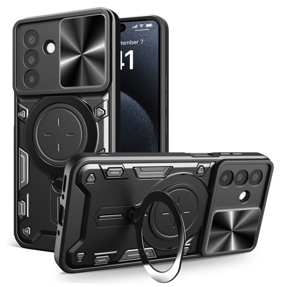 Husa pentru Samsung Galaxy A26 5G, cu inel magnetic si suport ajustabil, protectie completa camera, SKDR SafeCover - Negru