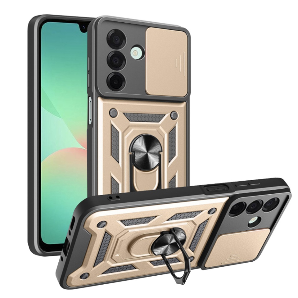 Husa pentru Samsung Galaxy A26 5G, SKYDDAR INNOVATION, CamShield, Inel magnetic, set cu sticker, Auriu