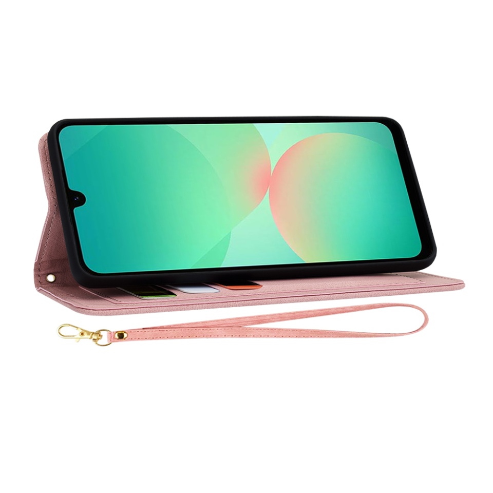 Husa pentru Samsung Galaxy A26 5G, SKYDDAR INNOVATION, Floral Wallet, din Piele Ecologică cu Design Floral, Protecție 360°, Stand Integrat, Buzunare pentru Carduri, Roz, set cu sticker - 3 | YEO