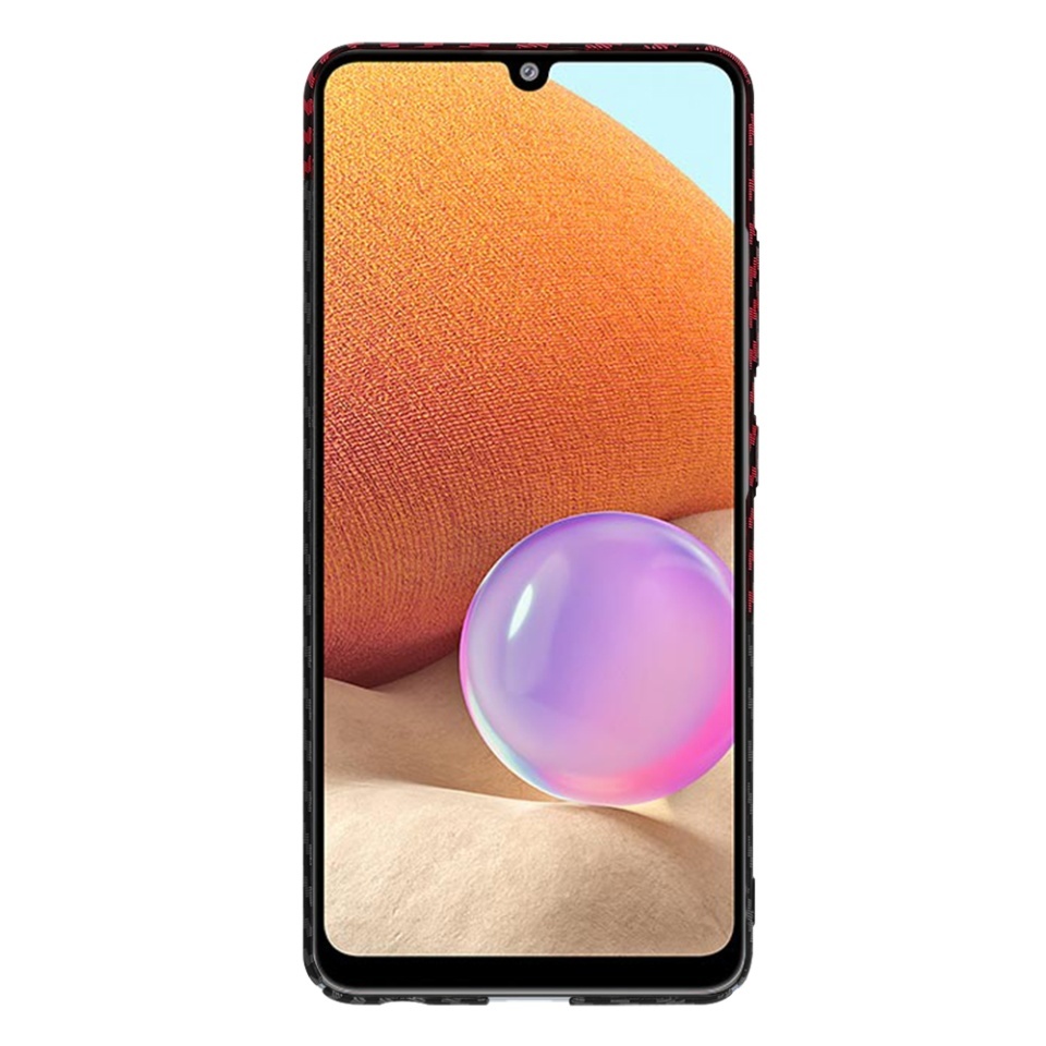 Husa pentru Samsung Galaxy A32 4G, SKYDDAR INNOVATION, textura carbon, Carbonite FiberShell, set cu sticker, Rosu inchis, - 1 | YEO