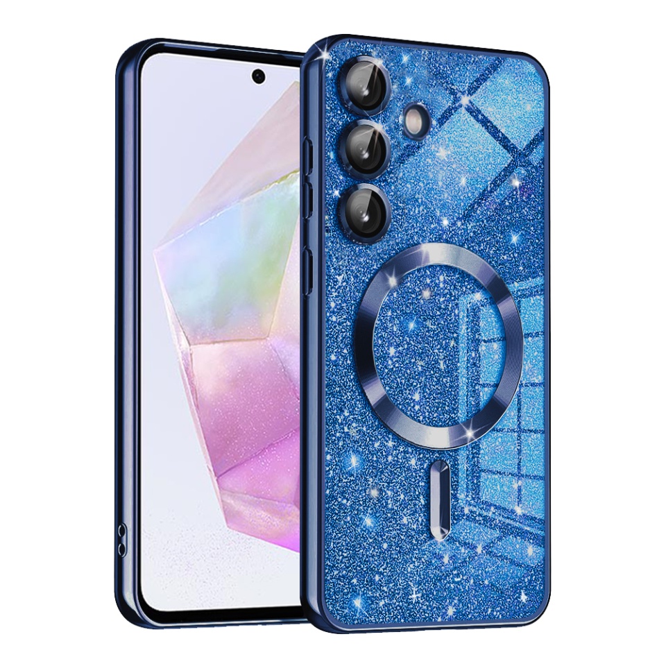 Husa pentru Samsung Galaxy A35 5G, SKYDDAR INNOVATION, Luxury Glitter Magsafe, Antisoc, Fundal Detasabil 2-in-1, Margini Ridicate, set cu sticker, Albastru