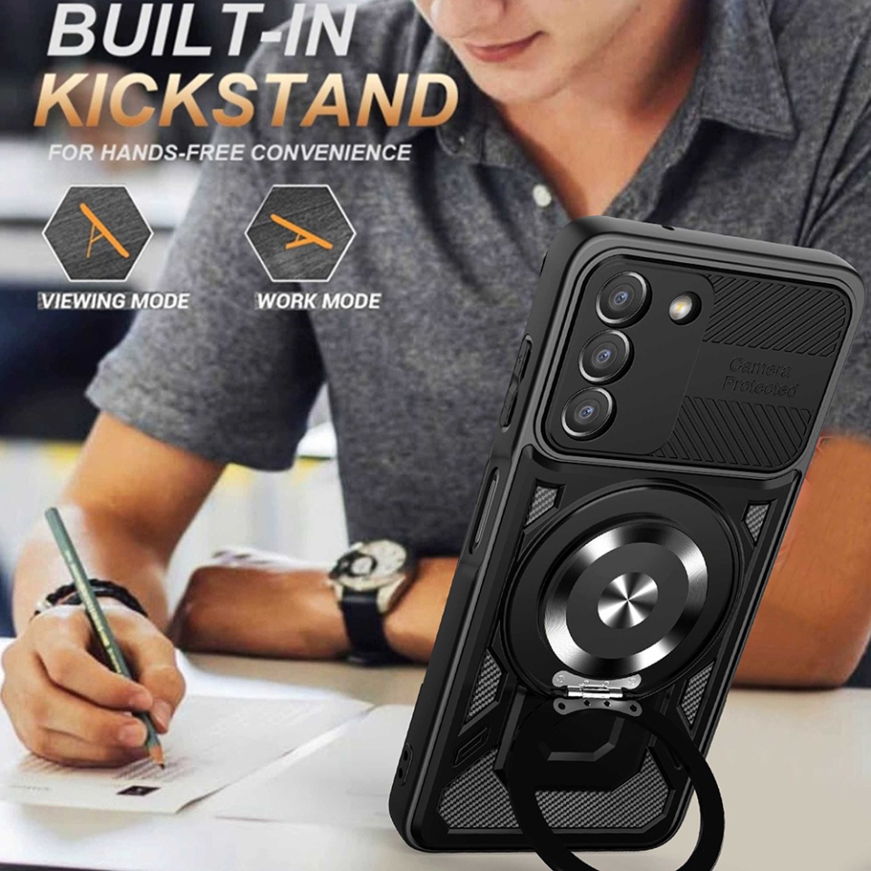 Husa pentru Samsung Galaxy A35 5G, SKYDDAR INNOVATION, RuggedCam, Inel magnetic antisoc, set cu sticker, Albastru - 2 | YEO