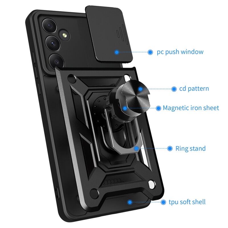 Husa pentru Samsung Galaxy A36 5G cu inel magnetic si protectie camera Skyddar CamShield - Albastru - 1 | YEO