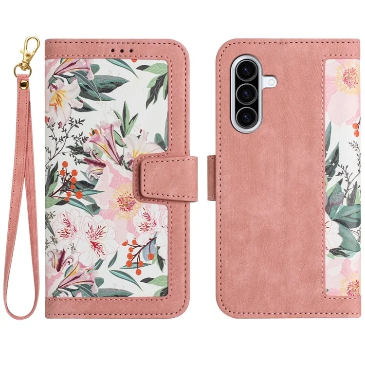 Husa pentru Samsung Galaxy A36 5G din Piele Ecologică cu Design Floral, Protecție 360°, Stand Integrat, Buzunare pentru Carduri, SKDR Floral Wallet - Roz