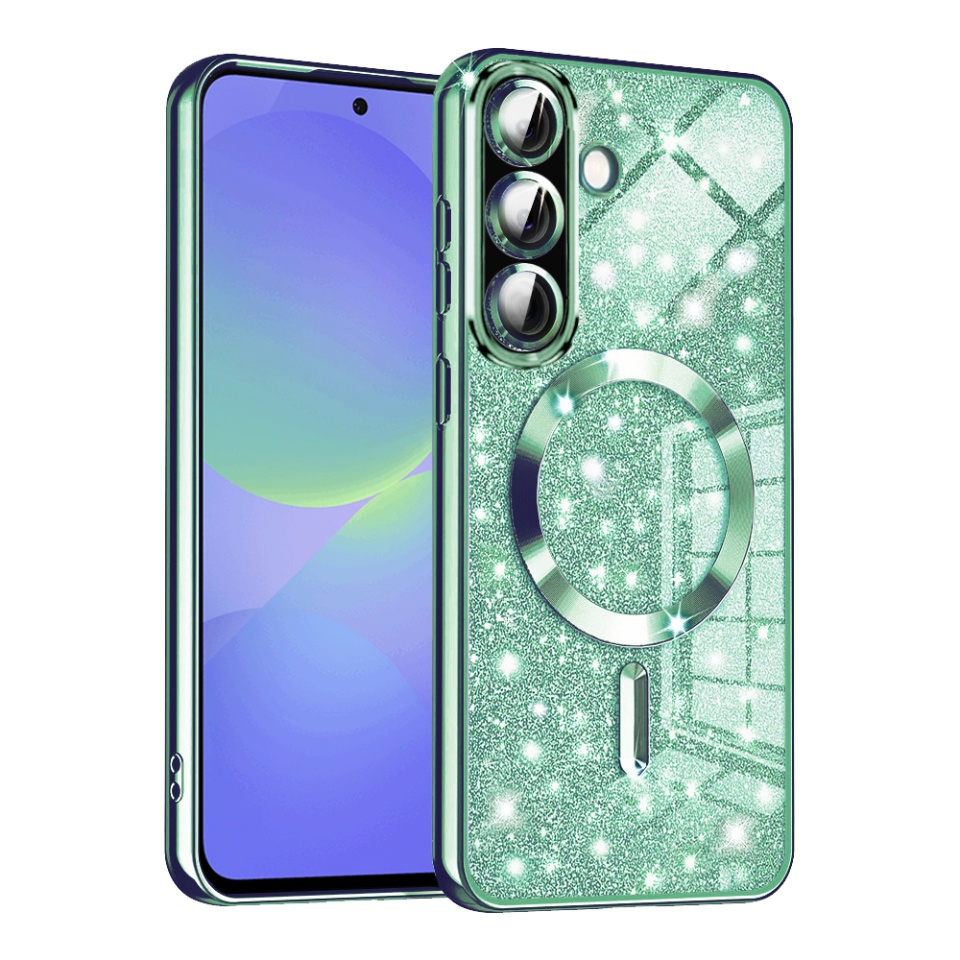 Husa pentru Samsung Galaxy A36 5G / Galaxy A56 5G, SKYDDAR INNOVATION, Luxury Glitter Magsafe, Antisoc, Fundal Detasabil 2-in-1, Protectie Superioara, Margini Ridicate, Verde deschis, set cu sticker