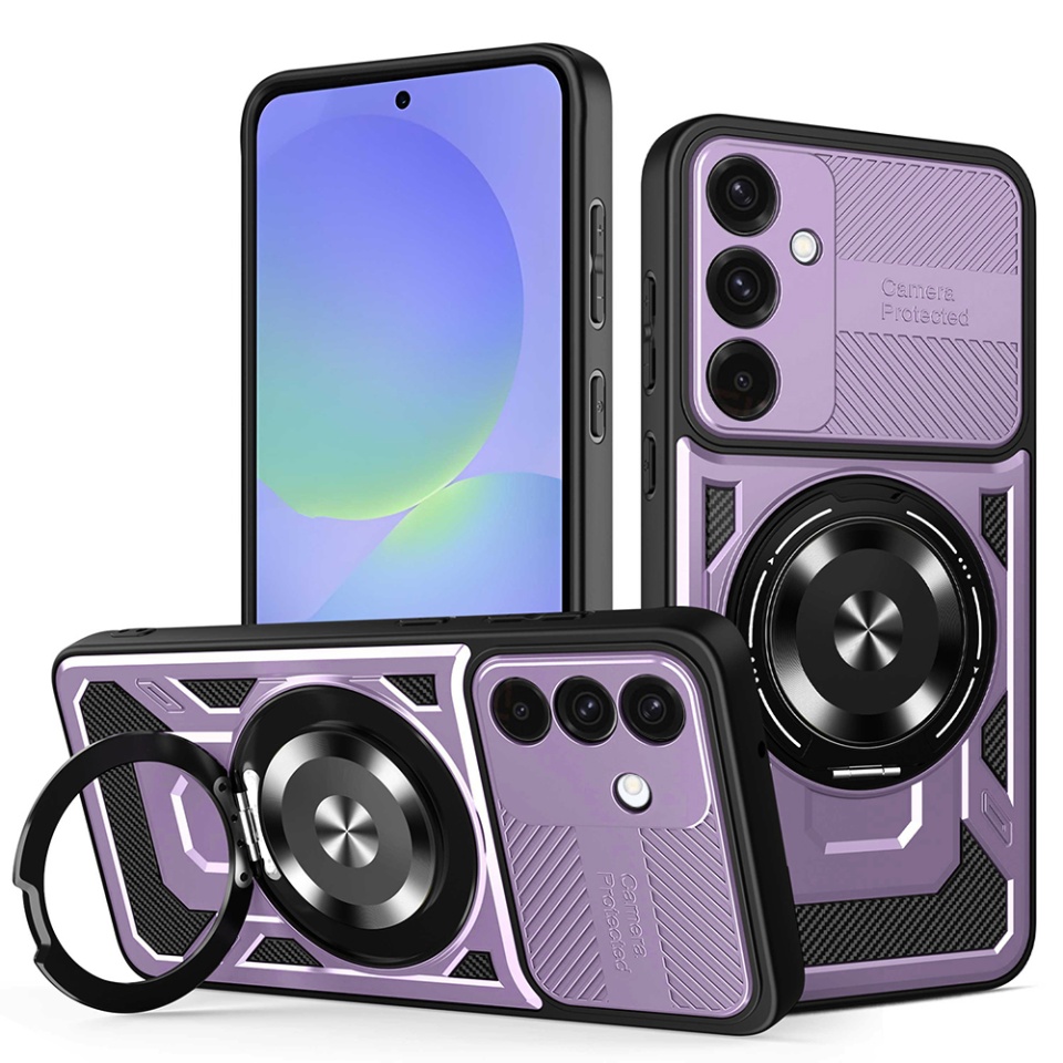 Husa pentru Samsung Galaxy A36 5G / Galaxy A56 5G, SKYDDAR INNOVATION, RuggedCam, Inel magnetic antisoc, set cu sticker, Mov