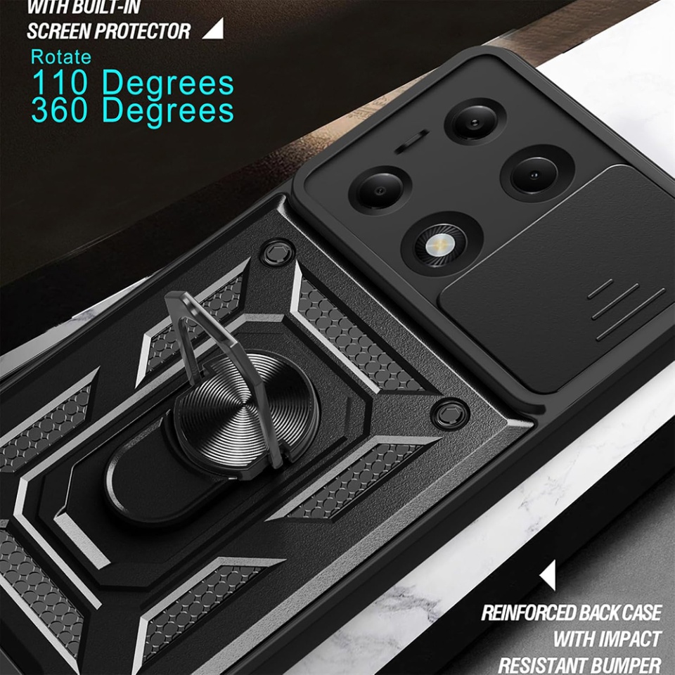 Husa pentru Samsung Galaxy A36 5G, SKYDDAR INNOVATION, CamShield, Negru, set cu sticker - 2 | YEO
