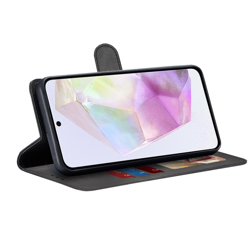 Husa pentru Samsung Galaxy A36 5G, SKYDDAR INNOVATION, Diary Book, tip carte, cu Portofel Interior, Antisoc, Negru, set cu sticker - 1 | YEO