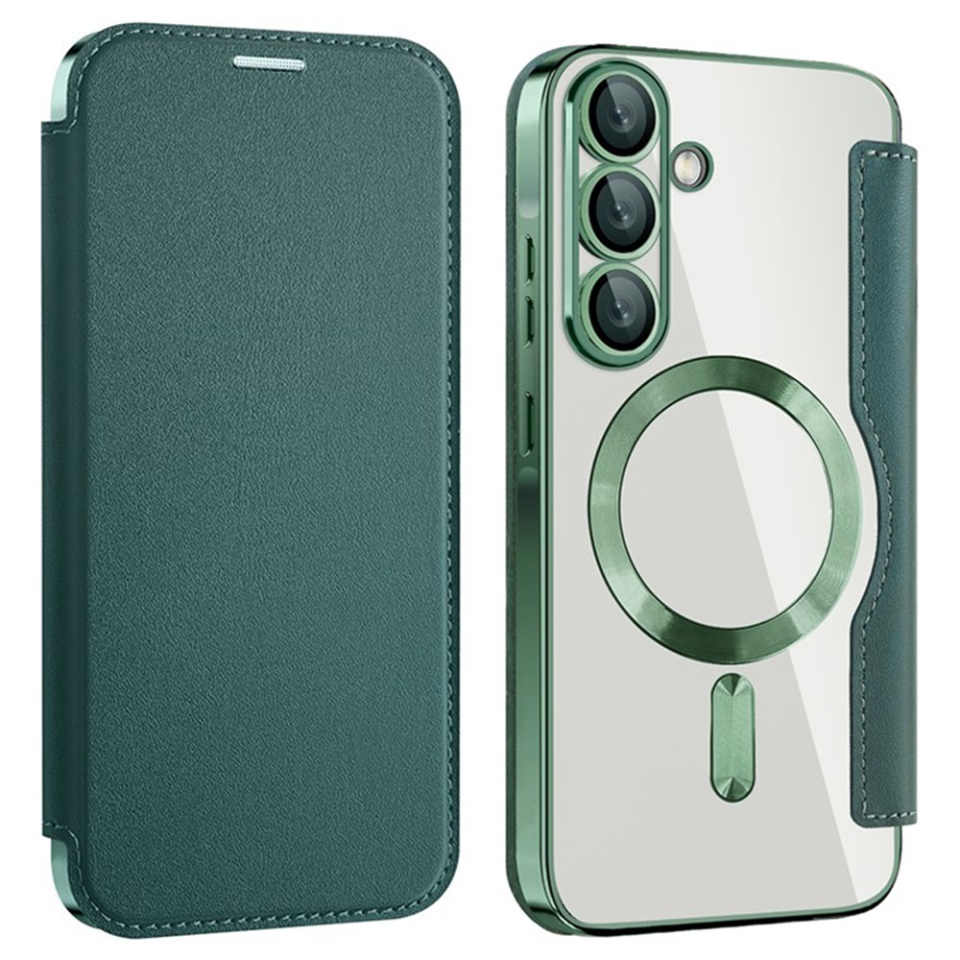 Husa pentru Samsung Galaxy A36 5G tip carte, SKYDDAR INOVATION, SmartMag Book, Magsafe, RFiD, Suport Carduri, set cu sticker, Verde - 1 | YEO
