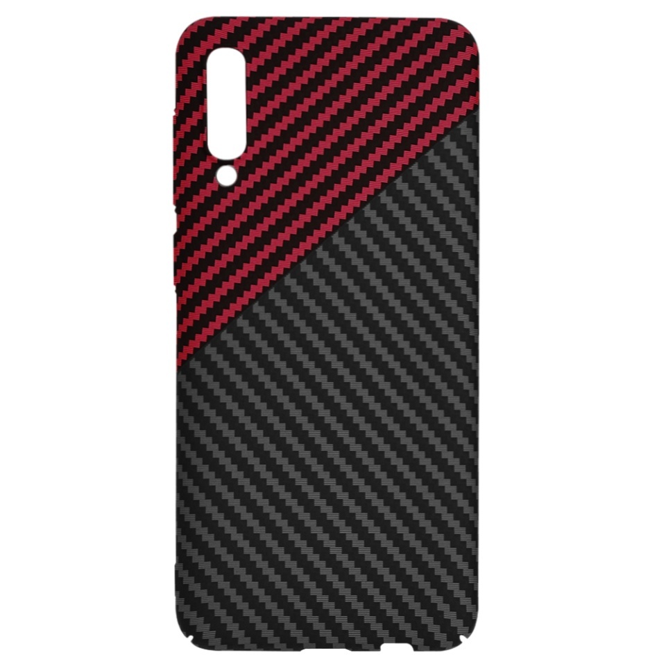 Husa pentru Samsung Galaxy A50 / Galaxy A30s / Galaxy A50s, SKYDDAR INNOVATION, textura carbon, Carbonite FiberShell, set cu sticker, Rosu inchis, - 3 | YEO