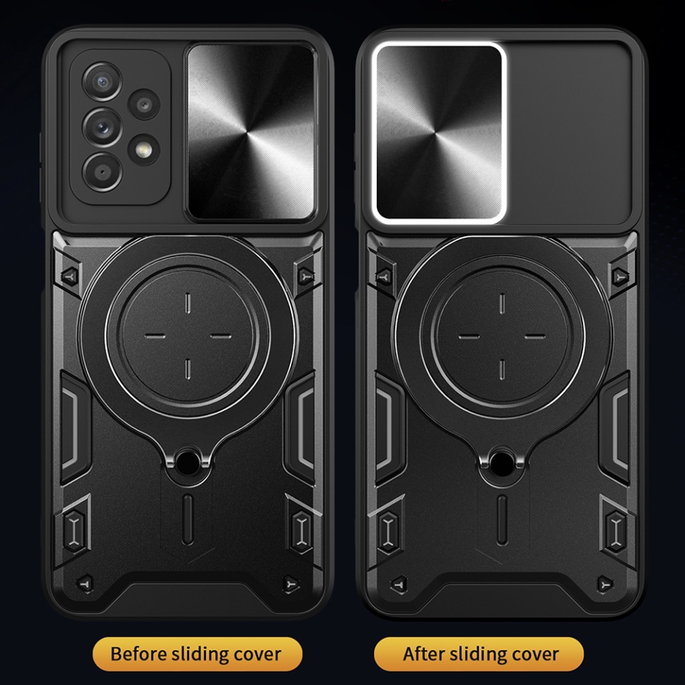 Husa pentru Samsung Galaxy A52 5G / Galaxy A52 4G / Galaxy A52s 5G, cu inel magnetic si suport ajustabil, protecție completa camera, SKDR SafeCover - Negru - 3 | YEO