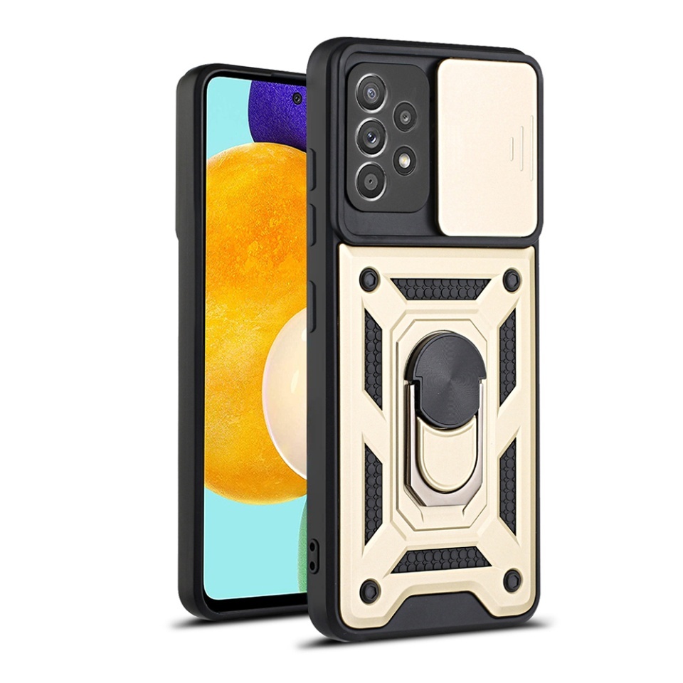 Husa pentru Samsung Galaxy A53 5G, SKYDDAR INNOVATION, CamShield, Inel magnetic, set cu sticker, Auriu