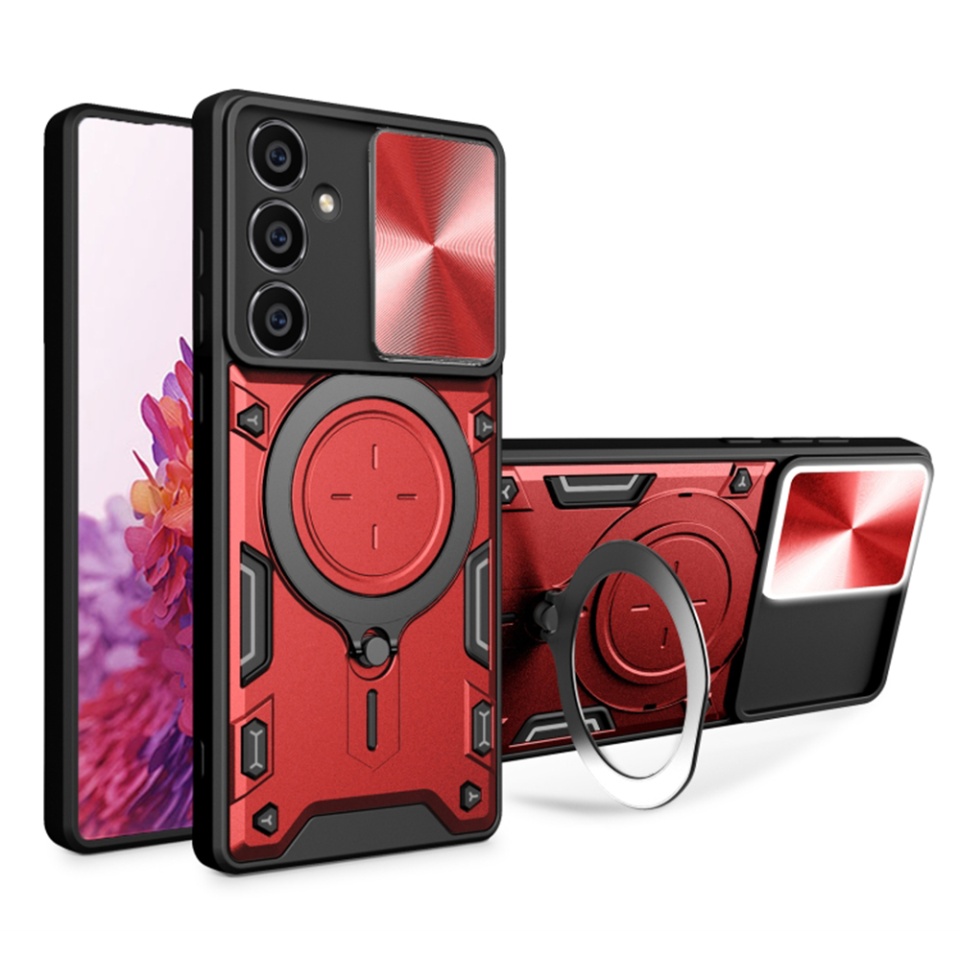 Husa pentru Samsung Galaxy A54, cu inel magnetic si suport ajustabil, protecție completa camera, SKDR SafeCover - Rosu