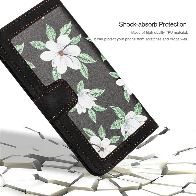 Husa pentru Samsung Galaxy A55 5G din Piele Ecologică cu Design Floral, Protecție 360°, Stand Integrat, Buzunare pentru Carduri, SKDR Floral Wallet - Negru - 3 | YEO