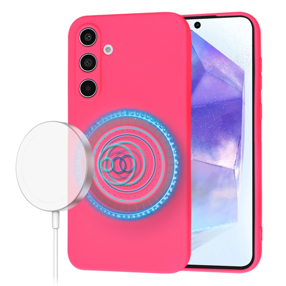 Husa pentru Samsung Galaxy A55 5G din Silicon Catifelat, Protectie Premium, Skyddar SoftElegance Magsafe - Fucsia