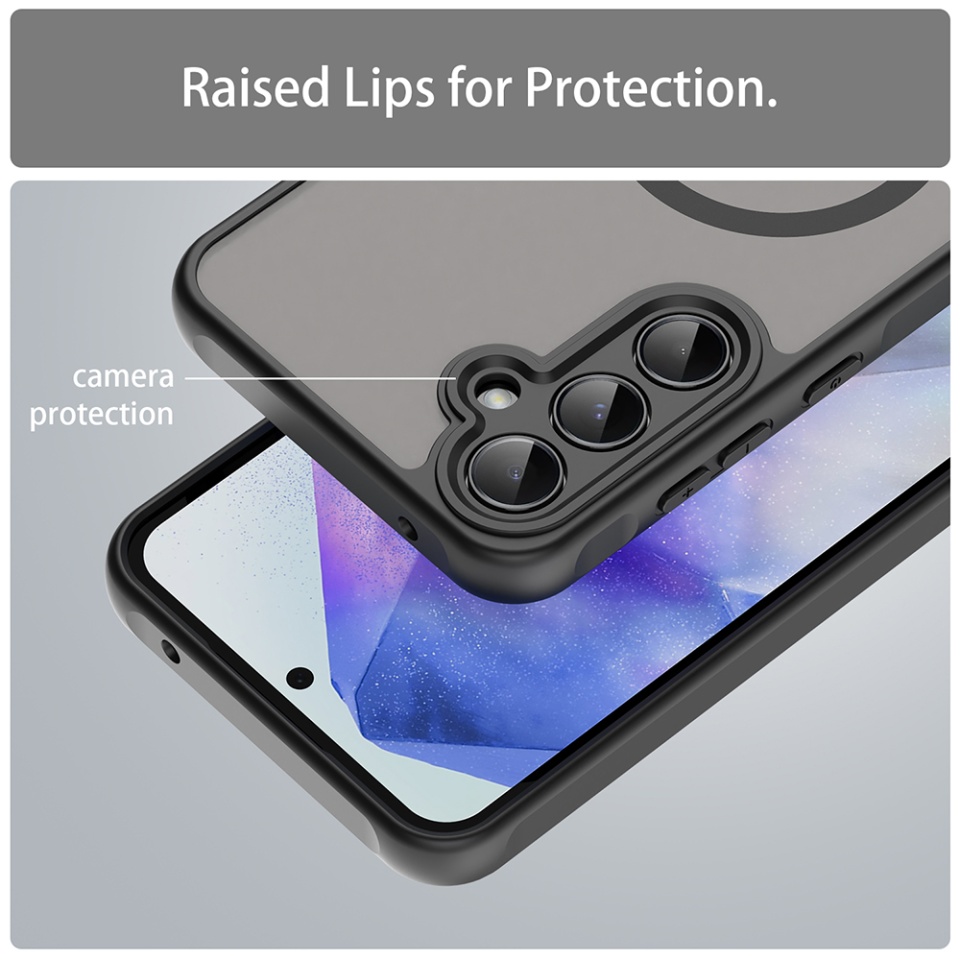 Husa pentru Samsung Galaxy A55 5G, SKYDDAR INNOVATION, HaloFrost MagSafe II, Antisoc, set cu sticker, Negru - 2 | YEO