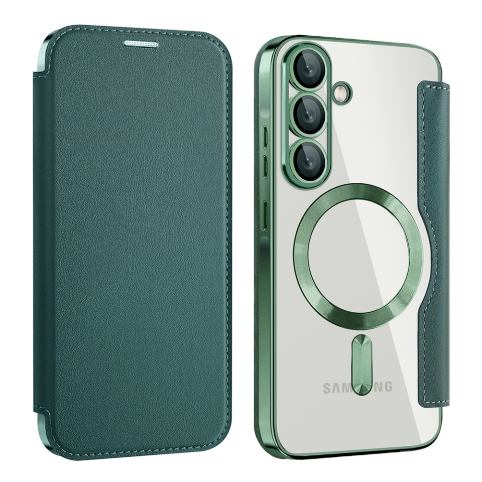 Husa pentru Samsung Galaxy A56 5G tip carte, SKYDDAR INOVATION, SmartMag Book, Magsafe, RFiD, Suport Carduri, set cu sticker, Verde - 1 | YEO