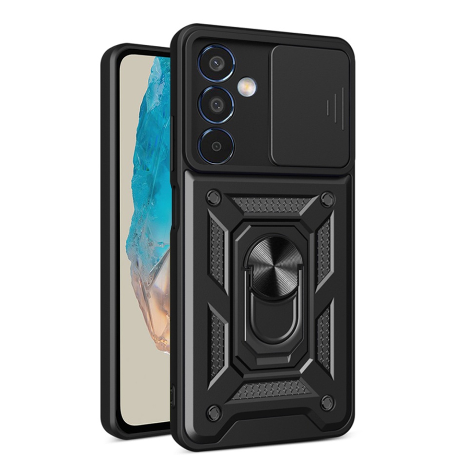Husa pentru Samsung Galaxy M35 cu inel magnetic si protectie camera Skyddar CamShield - Negru