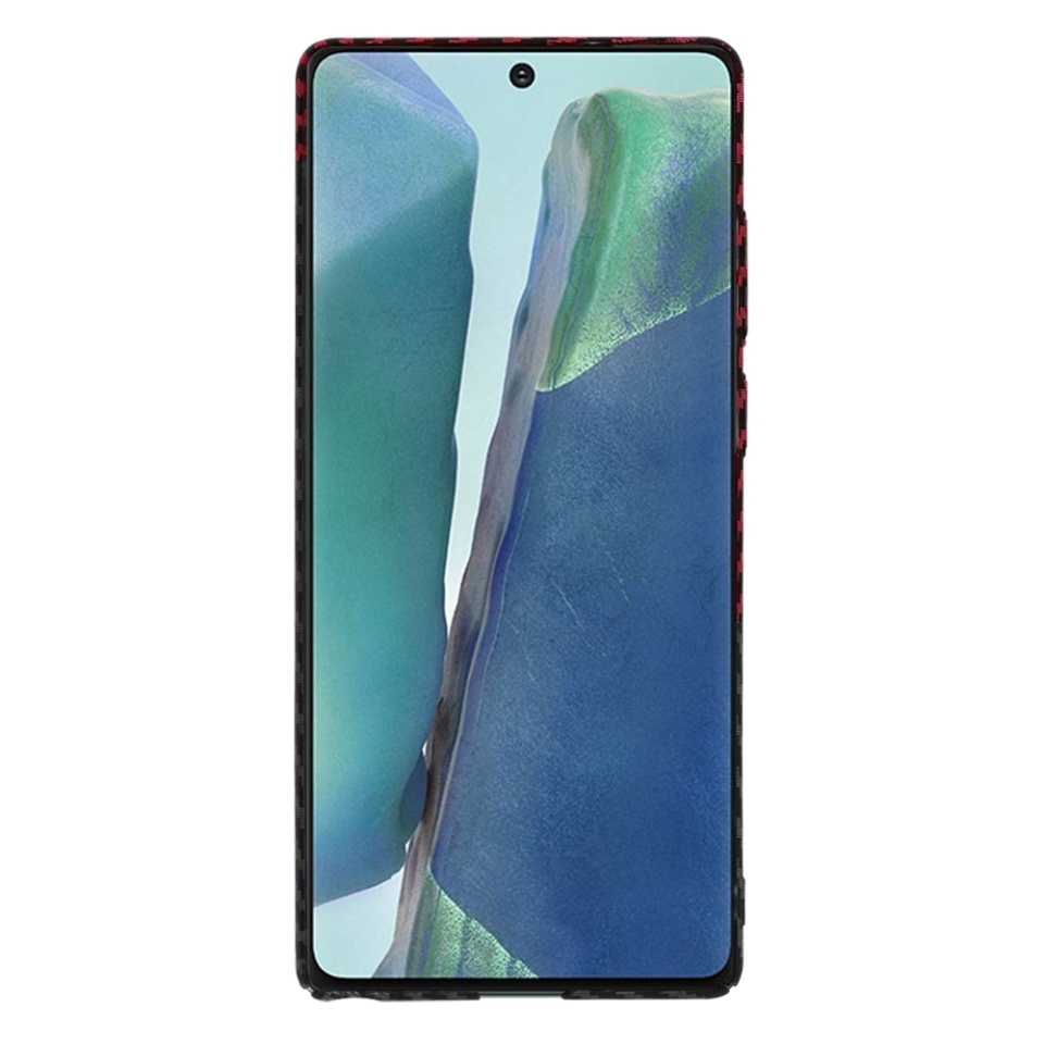 Husa pentru Samsung Galaxy Note 20 / Galaxy Note 20 5G, SKYDDAR INNOVATION, textura carbon, Carbonite FiberShell, set cu sticker, Rosu inchis, - 1 | YEO