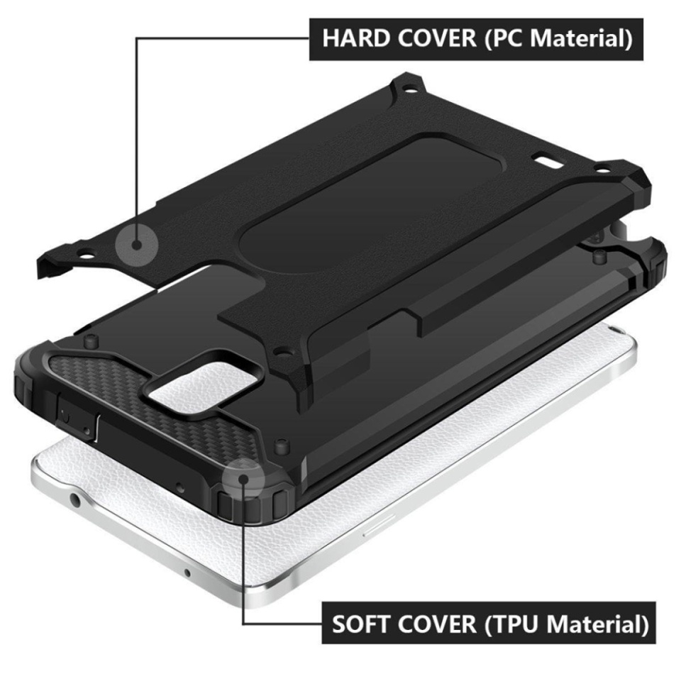 Husa pentru Samsung Galaxy Note 4 N910, SKYDDAR INNOVATION, Hybrid Armor, din Plastic Dur, Margini Cauciucate, Antisoc, set cu sticker, Negru - 1 | YEO