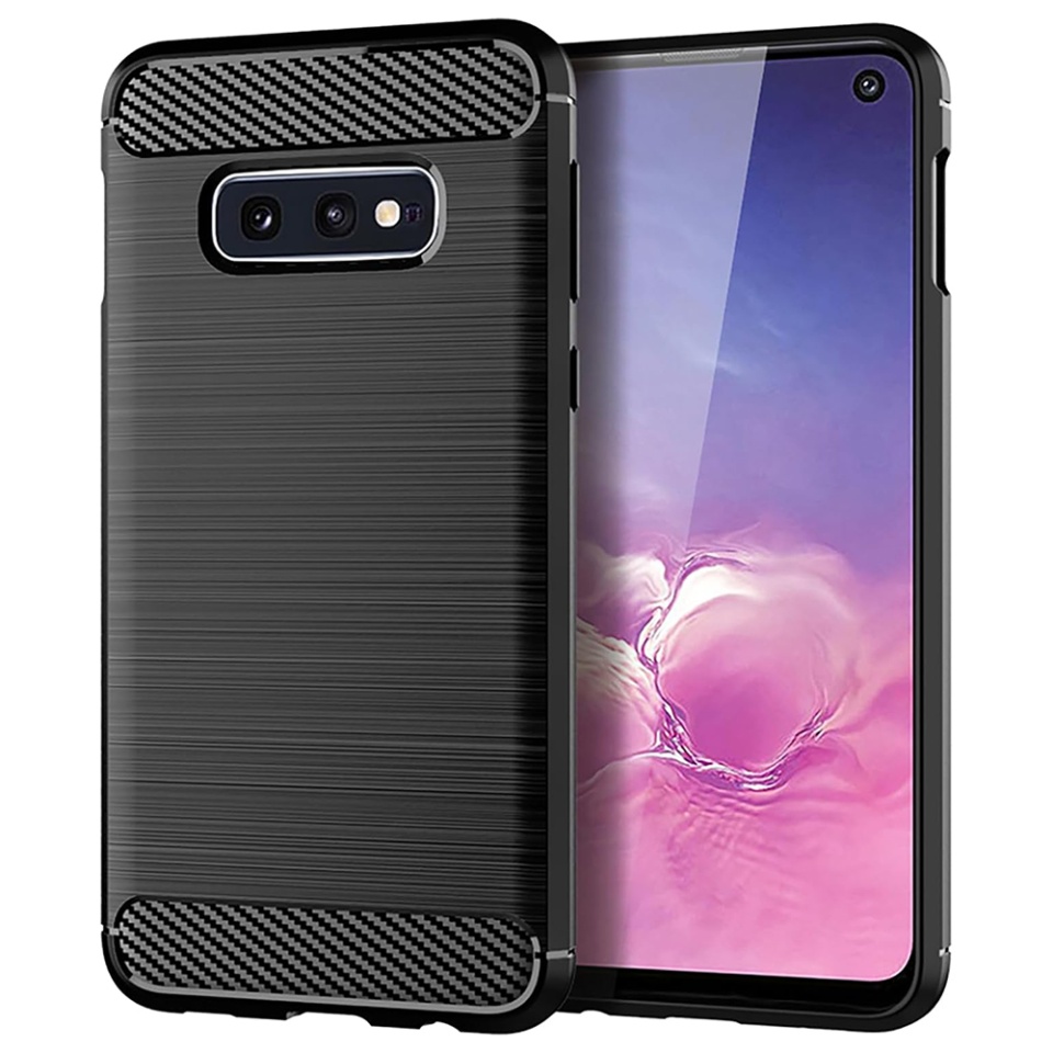 Husa pentru Samsung Galaxy S10e din Silicon Premium, Slim, cu textura Fibra Carbon - Negru