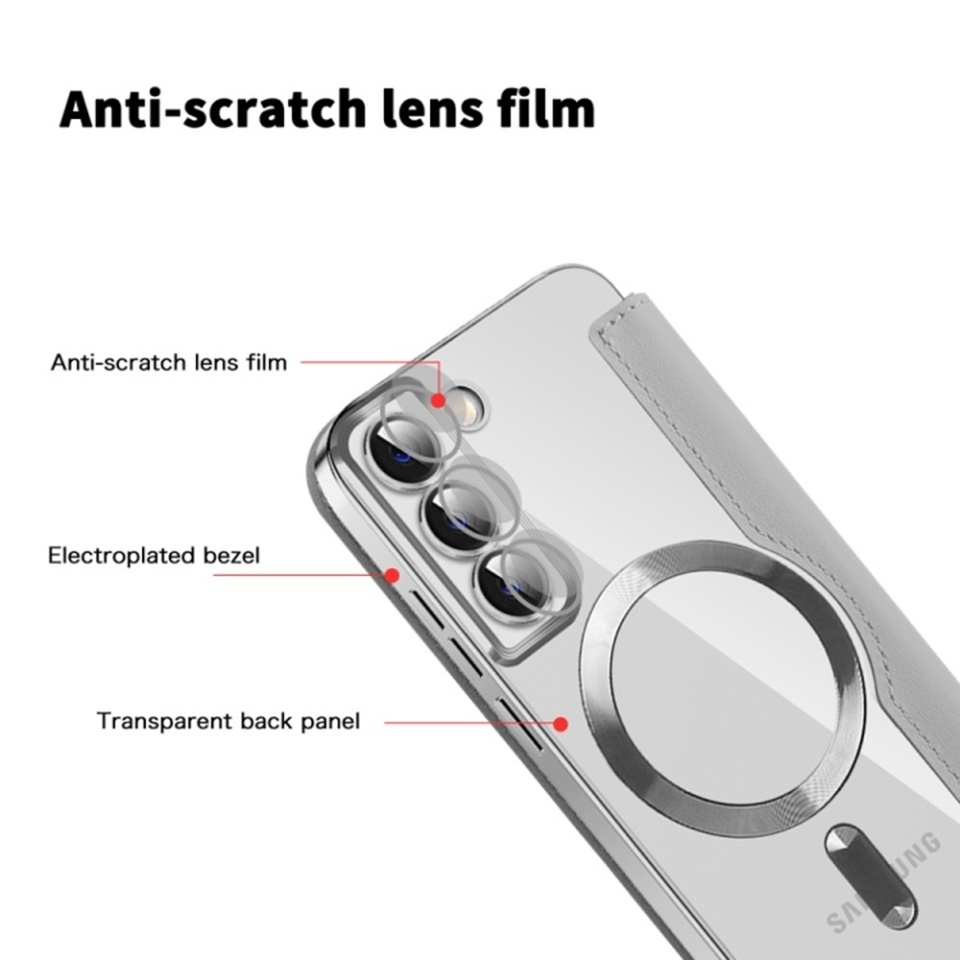 Husa pentru Samsung Galaxy S22 5G tip carte, SKYDDAR INOVATION, SmartMag Book, Magsafe, RFiD, Suport Carduri, set cu sticker, Gri - 2 | YEO